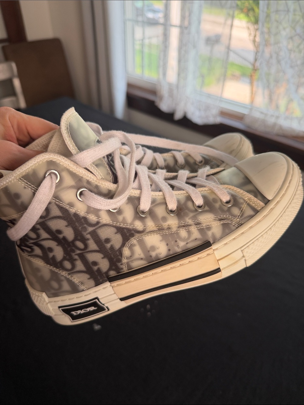 Dior High-Top Sneakers in Gray and White Monogram - Picture 1 of 10